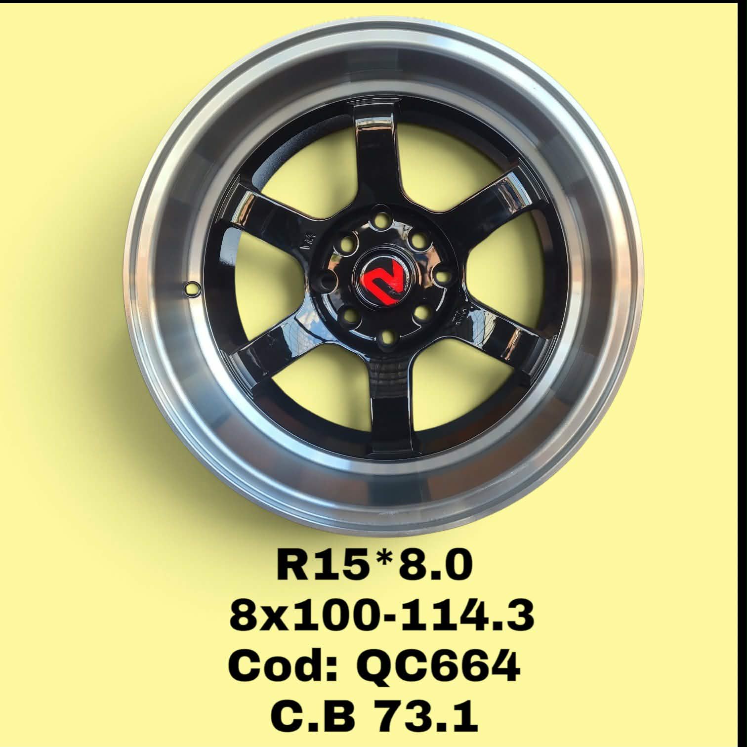 ARO R15 DE ALEACION ROMAX "QC664 - 664" 15*8.0 8*100/114.3 ET 0 CB 73.1 BLACK FACE MACHINED LIP CENTER LIP