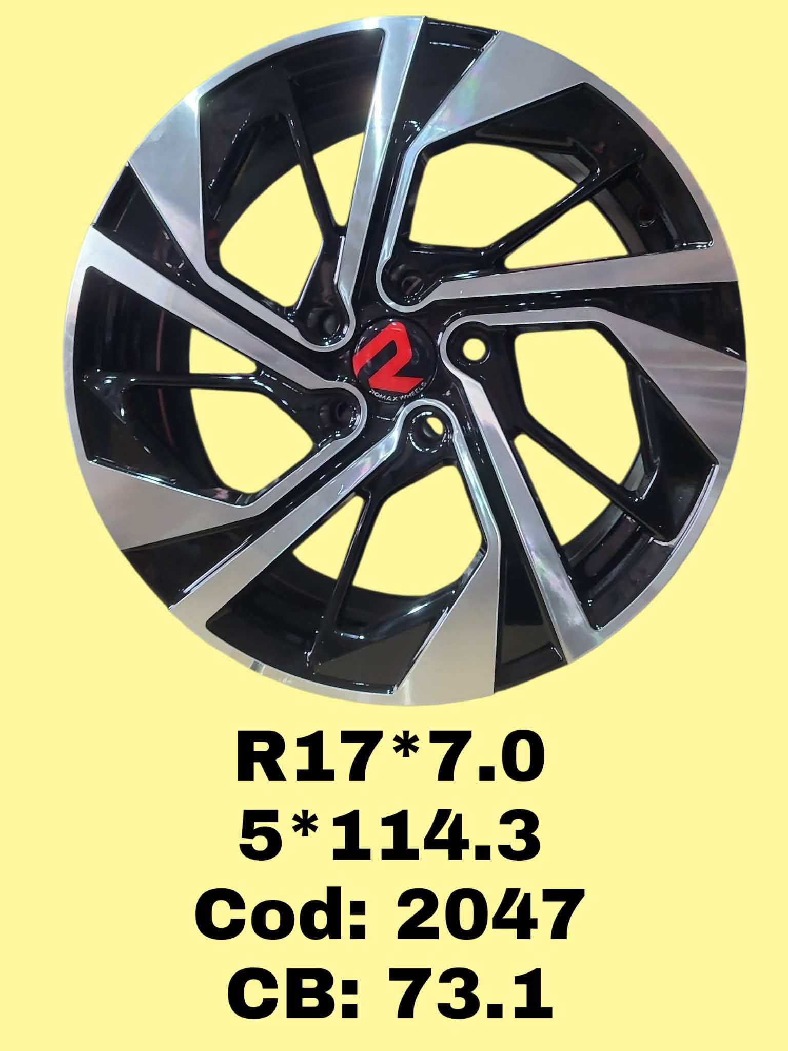 AR R17 DE ALEACION ROMAX "QC2047 - 2047" 17*7.0 5*114.3 ET 35 CB 73.1 BLACK MACHINED FACE