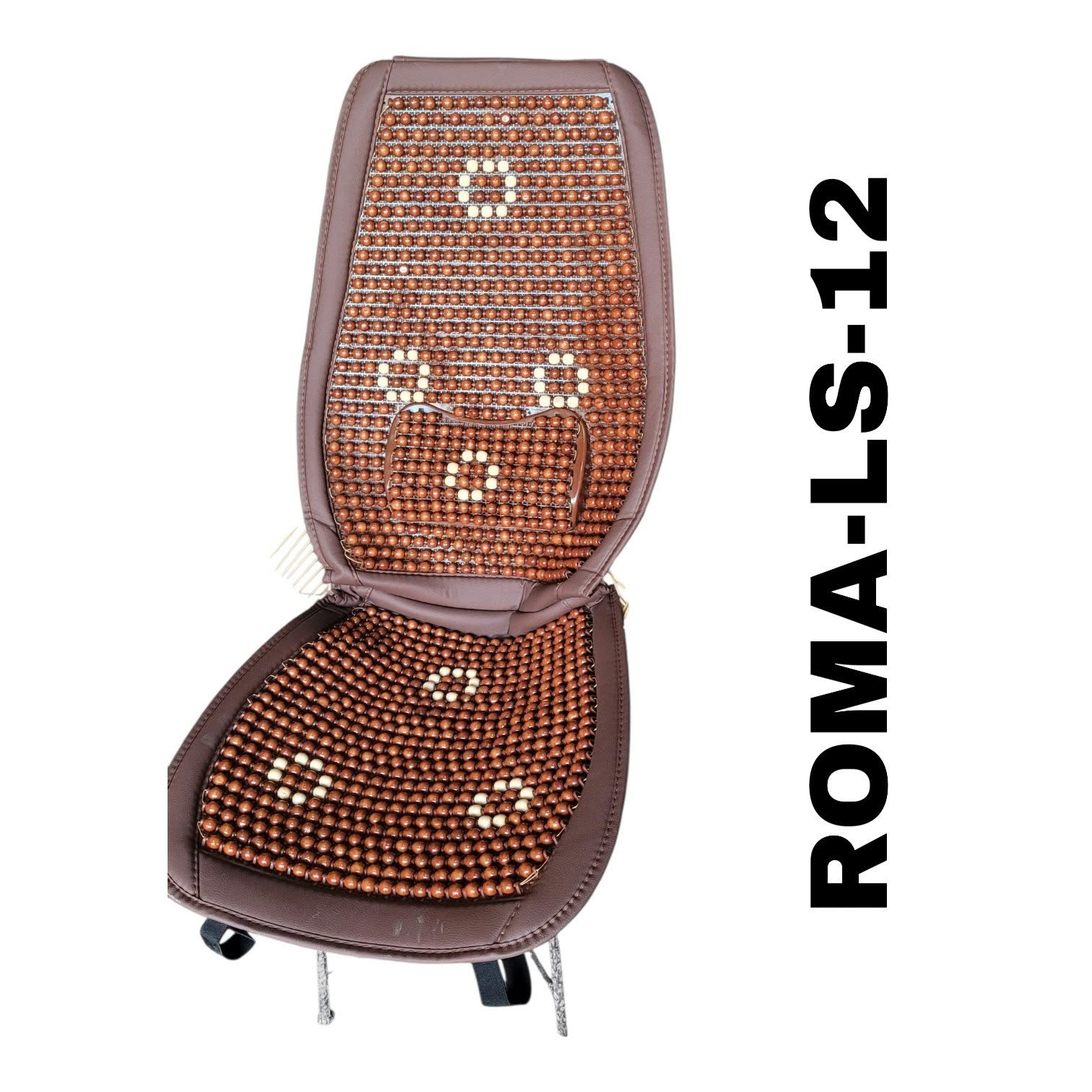 RESPALDAR DE ASIENTO BOLITA CON LUMBAR Y CABECERA MARRON CON DETALLE BLANCO CON CUERO
