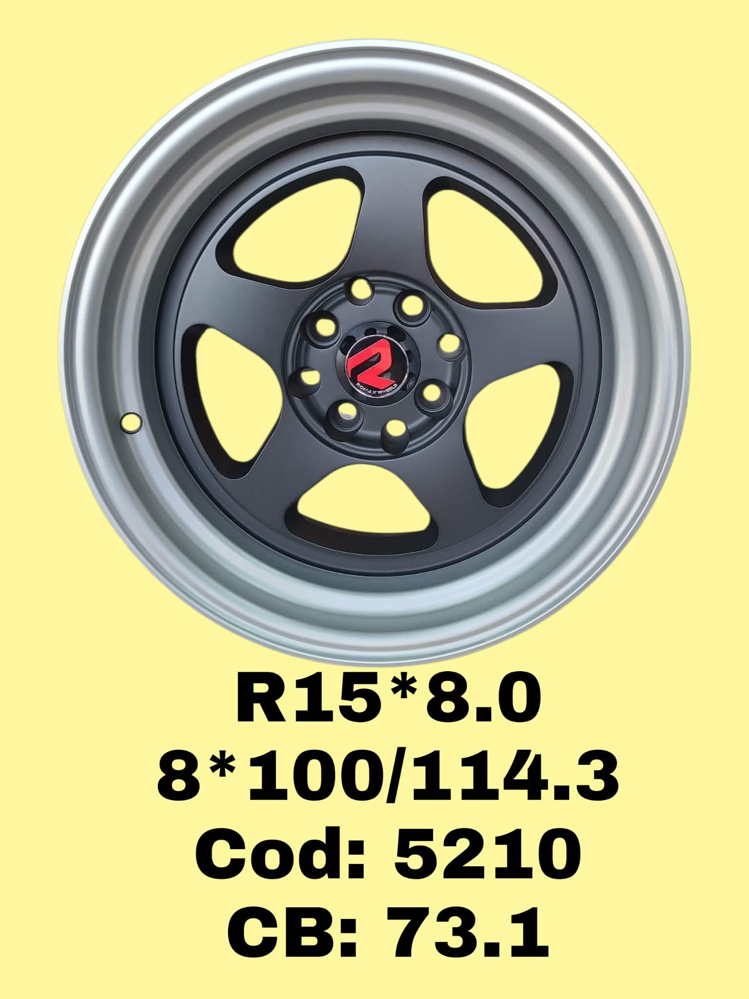 ARO R15 DE ALEACION ROMAX "QC5210 - 5210" 15*8.0 8*100/114.3 SATTIN MATTE BLACK MACHINED LIP