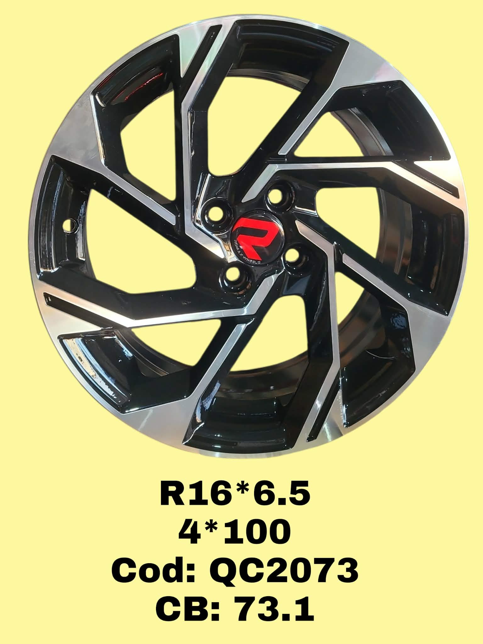 ARO R16 DE ALEACION ROMAX "QC2073" 16*6.5 4*100 ET 20 CB 73.1 BLACK MACHINED FACE