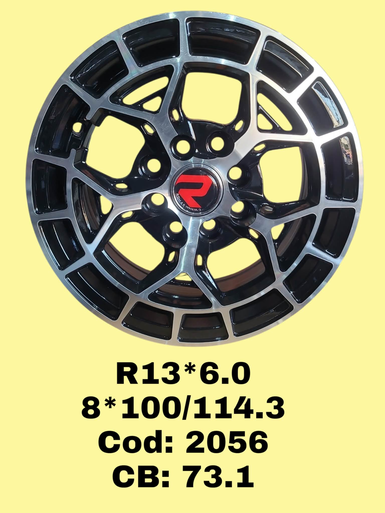 ARO R13 DE ALEACION ROMAX "QC2056" 13*6.0 8*100/114.3 ET 25 CB 73.1 BLACK MACHINED FACE