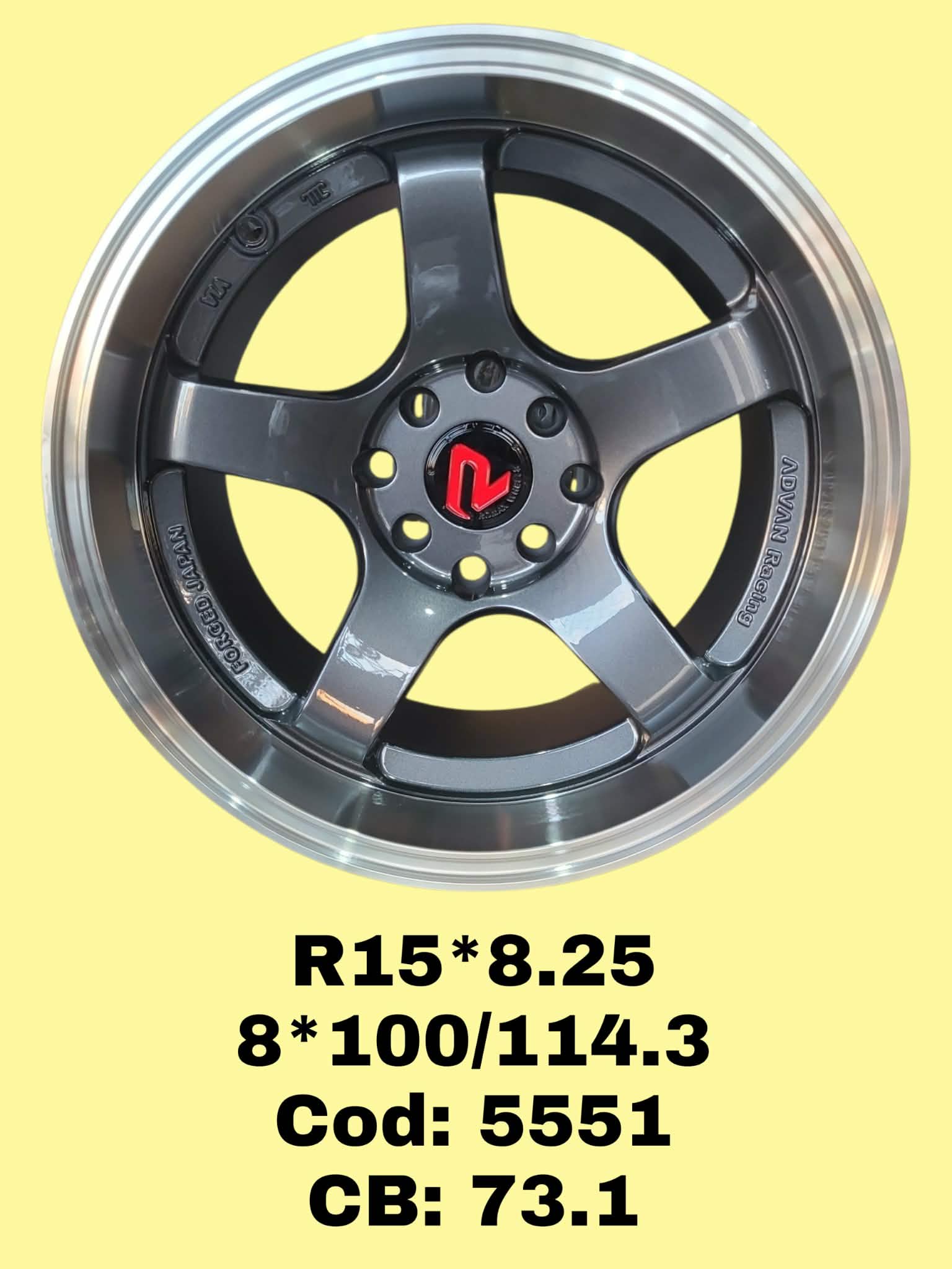 ARO R15 DE ALEACION ROMAX "5551" 15*8.25 8*100/114.3 ET 10 CB 73.1 DARK GUN METAL MACHINED LIP