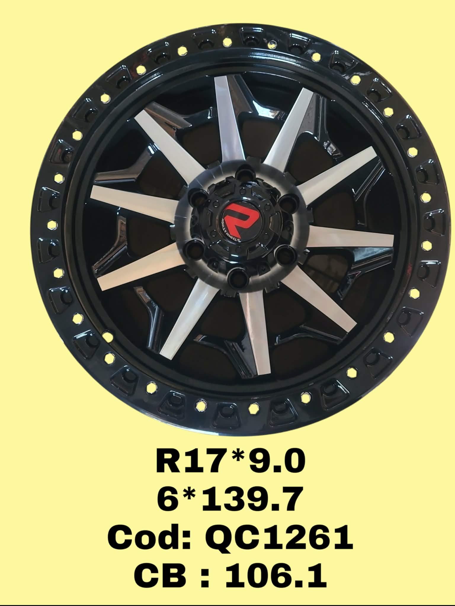 ARO R17 DE ALEACION ROMAX "QC12651" 17*9.0 6*139.7 ET 0 CB 106.1 BLCK MACHINED FACE